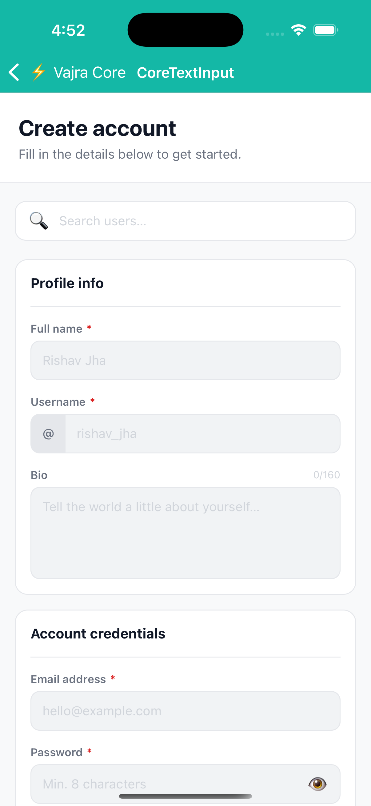 CoreTextInput example